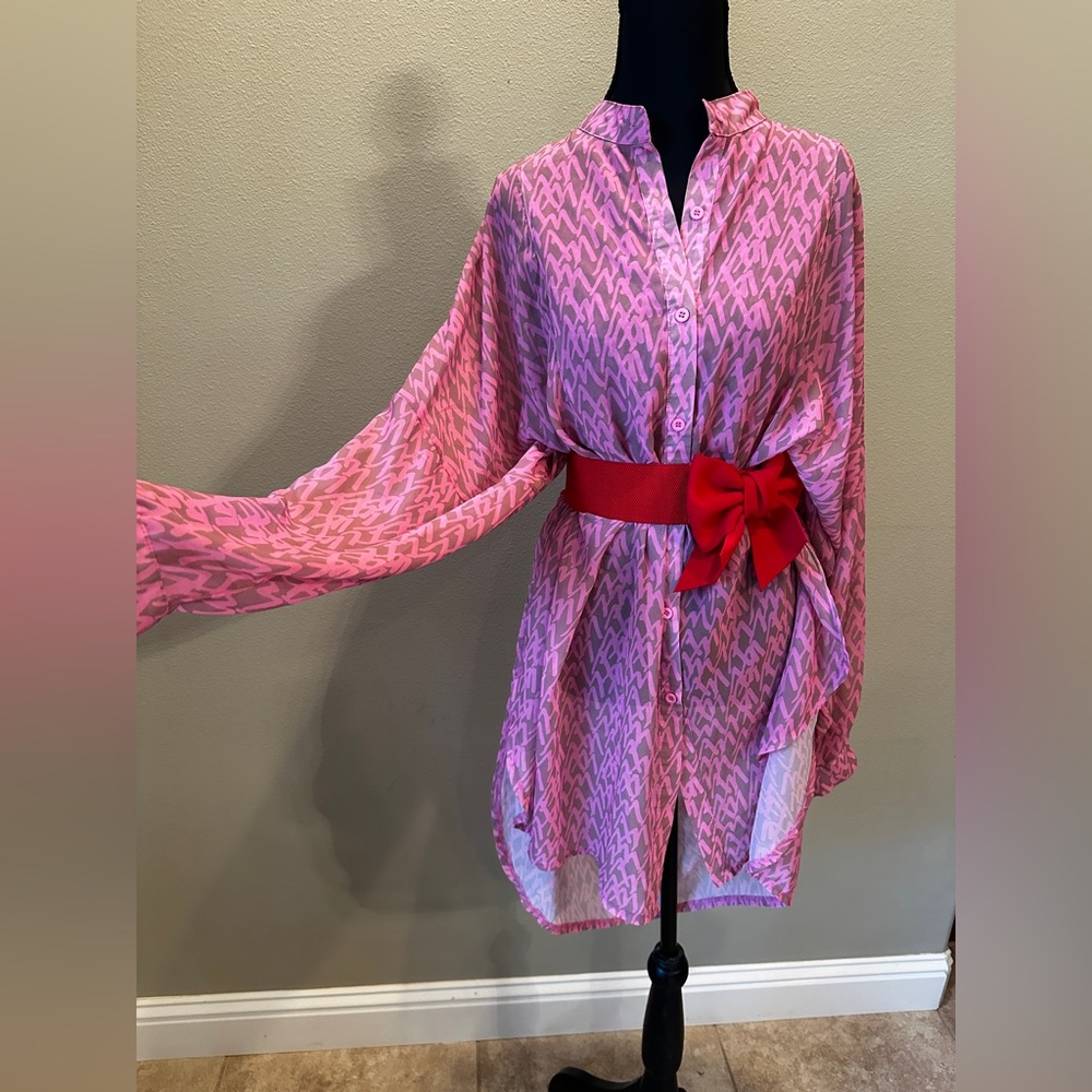Dressed In Lala Sheer Oversized Button-Down Tunic Size Small (Flows Like M/XL)